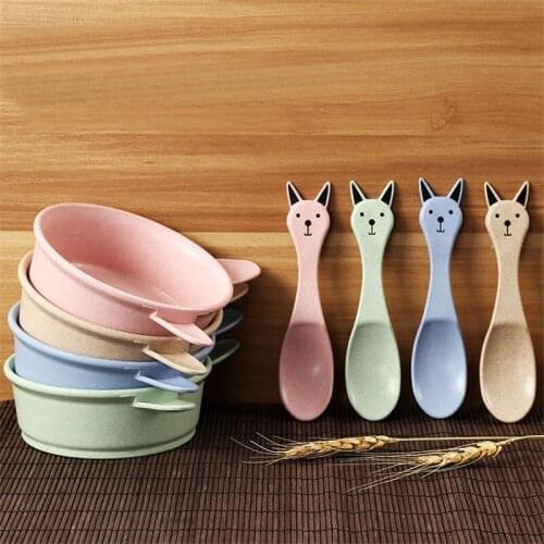 4 Colors Baby Kids Eating Feeding Food Grade BPA Free Bowl Spoon Set 2018New