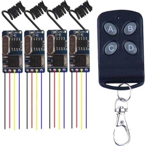 4PCS 433.92mhz 3.7v 4.5v 5v 6v 9v 12V Wide Voltage Micro Receiver Switch Wireless Remote Control Switch + Transmitter