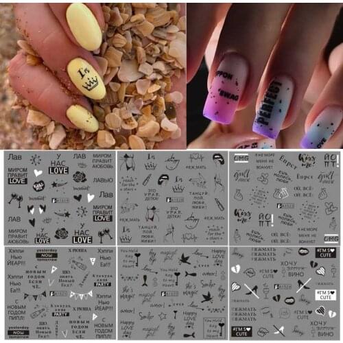 Russian Letter Sexy Girl Nail Art Sticker Set Black Abstract Image henna DIY Transfer Slider For Manicure Decor decal
