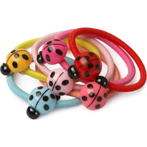 6pcs/lot Bright Color Cartoon Ladybug With Elastic Hair Bands Mini Cute Ladybird Ponytail Holder For Girls Children