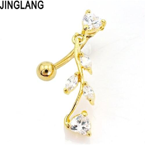 Promotion!DIY Wholesale New Design Fashion Golden Plated White Rhinestone Branch Belly Button Rings Rings For Women Body Jewelry