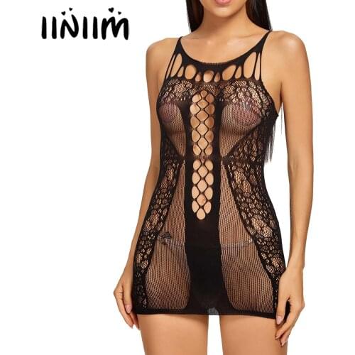 Black Exotic Dress for Women See-through Hollow Out Fishnet Dress Lingerie Nightwear Sleepwear Babydolls Sleeveless Dresses