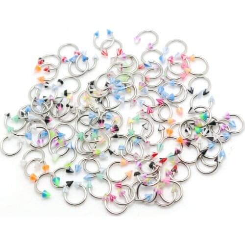 1.2*8*3/3mm circular ring horseshoe cbr mix color with spike design 100pcs acrylic body piercing jewelry bioplast barbell