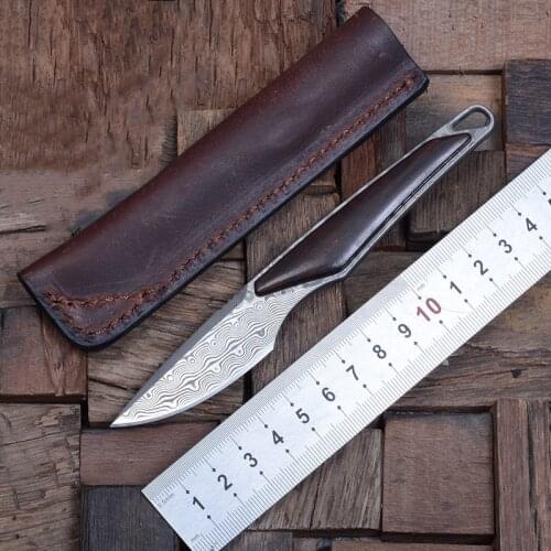 Damascus One Straight Handle Knife Forged Mini Sharp EDC Desert Iron Wood Handle Portable