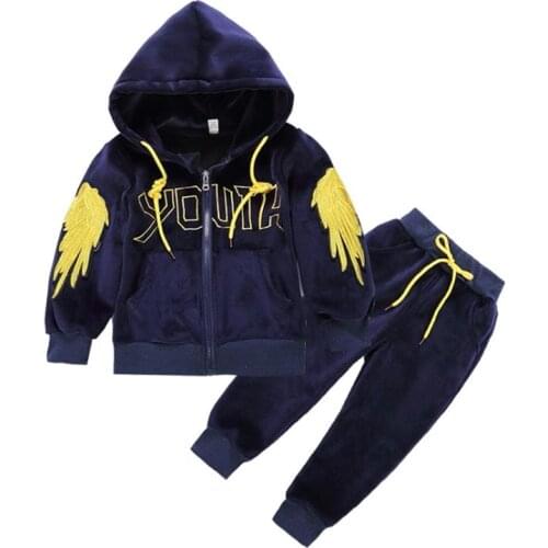 2020 Children Clothing Autumn fashion Gold Velvet Suit Boys and Girls Clothes New Baby Clothes Plus Velvet Sweater + Pants Set