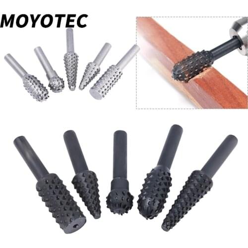 MOYOTEC 5 Pieces of 1/4" Handle Steel Rotary File Rotary Craft File Burr Wood Drill Bit Grinding Force Woodworking Hand Tool