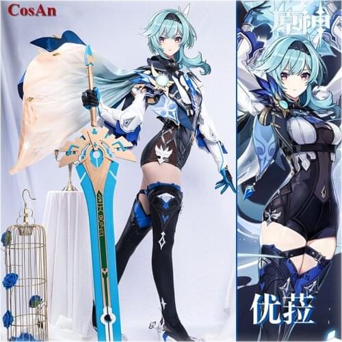 Hot Game Genshin Impact EuLa Cosplay Costume Spray Knight Lovely Cloak Jumpsuit Full Set Activity Party Role Play Clothing S-XL