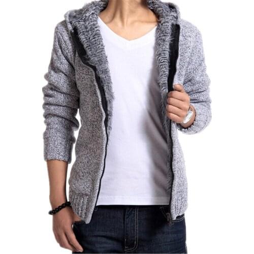 Hot Sale Fashion mens sweaters velvet warm hooded cardigan thicken sweater