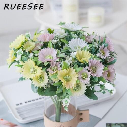 Artificial flowers 6 branched small fresh Korean daisy sunflower home dining table wedding flower arrangement decoration bouquet