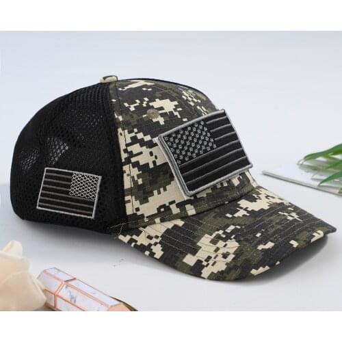Camouflage Baseball Cap Embroidered Mesh Hat Mens Cap Independence Day American Flag Patch Кепка Женская Бейсболка Для Мужчин