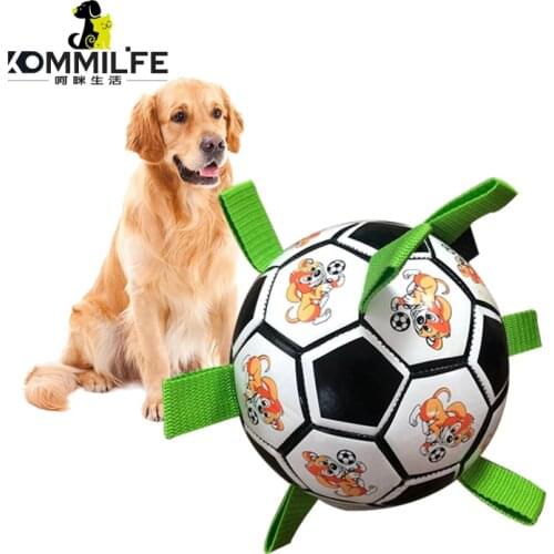 KOMMILIFE Interactive Dog Toys Pet Football Toys For Dogs Outdoor Training Soccer Dog Bite Chew Toy Medium Large Dog Ball Toys