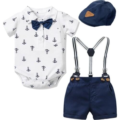Newborn Boy Clothing Outfit Suit Baby Party Short Bowknot Hat Suit Birthday Dress Infant Boy Kid 3 6 9 12 18 24 Mouth