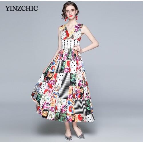 Summer New Woman Long Dress V-neck Ladies Travel Printed Skirts Floral Beach Style Dresses for Women Casual A-line Party Skirts