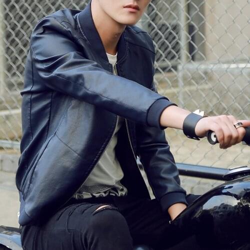 Fashion men leather jacket Spring autumn slim Motorcycle PU coat mens Solid color zipper Casual jacket Male leather outerwear