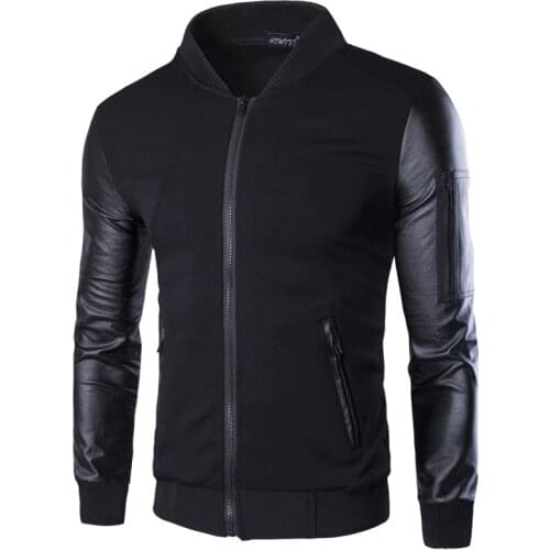 2020 Autumn Winter Jacket Men Stand Collar Pu Sleeve Baseball Bomber Jackets Coats Y400 Drop Shipping