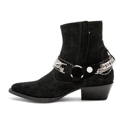 Man boots shoes man autumn new Fashion trends sliver chains boots ankle male party shoes wedding shoes black suede men boots