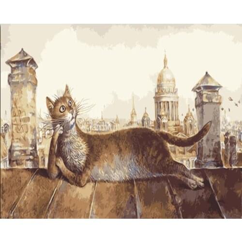 DIY Digital Painting By Numbers Construction cat oil painting mural Kits Coloring Wall Art Picture Gift frameless