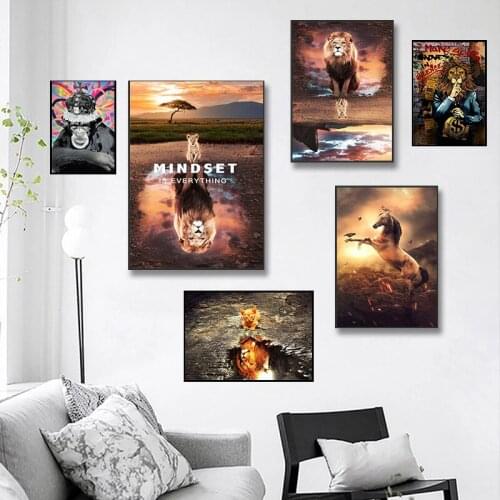Living room wall canvas decoration, lion or cat painting, tiger in the heart, monkey home decoration, modern painting