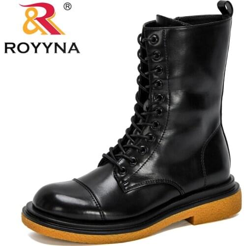 ROYYNA 2021 New Designers Ladies Platform Shoes Trendy Women Mid-Calf Lace Up Motorcycle Boots Ladies Winter Boots Feminimo Soft