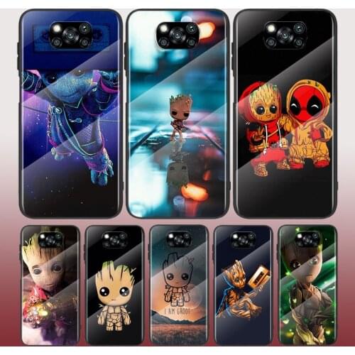 Tempered Glass New Shell Luxury Cover Marvel Super Hero Groot For Xiaomi POCO F3 F2 X3 NFC X2 M2 Pro Phone Case