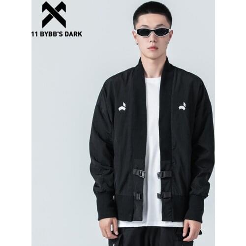 11 BYBBS DARK Soild Cargo Jacket Buckle Cardigan Jacket Coat Embroidery Bomber Jacket Outwear Streetwear Techwear Autumn Jacket