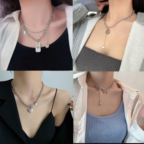 ZOVOLI Vintage Multi-layer Coin Butterfly Choker Chains Necklace For Women Silver Color Punk Love Pendant Letter Choker Jewelry