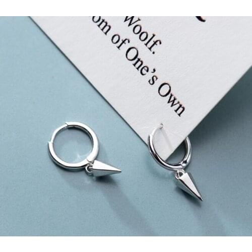 1pair Authentic 100% Real 100% 925 Sterling Silver fine Jewelry cone Geometric Hoop Huggie Earrings GTLE2845