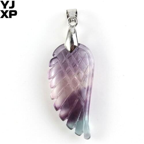 YJXP Silver Plated Atractive Shaped Fluorite Freedom Lovely Angel Wing Peaceful Romantic Pendant Charms Jewelry Gift