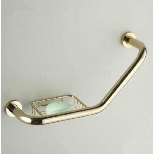 Grab Bars Gold Brass Bathroom Handle Bathtub Armrest Grab Bars With Soap Dishes Home Safety Bar Toilet Elderly Handrail 51-2