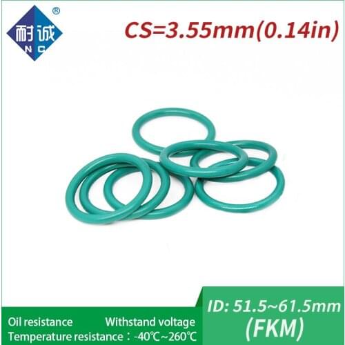 1PC/lot Rubber Ring Green FKM O ring Seals Thickness 3.55mm ID51.5/53/54/54.5/56/58/60/61.5mm Rubber O-Rings Fuel Washer