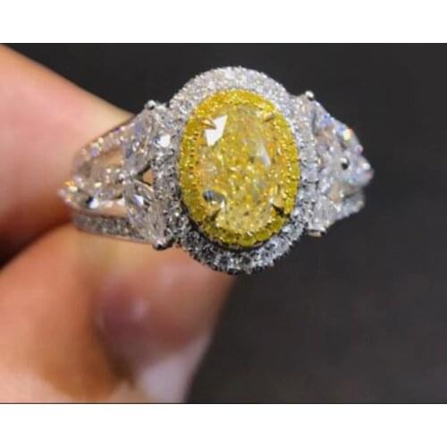 YSDLJG Luxury Yellow CZ Rings for Women Wedding Ceremony Party Birthday Gift Cubic Zirconia Women Engagement Ring Jewelry Gift