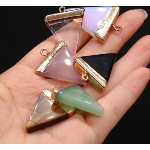 Natural Stone Triangle Pendants Gold-plated Tiger eye Opal for Jewelry Making Diy Women Graceful Earring Necklace Crafts