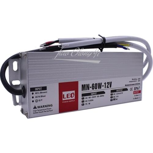 LED ultra-thin power supply IP67 waterproof 12V to 90-275V transformer outdoor 60W LED driver for LED strip Light