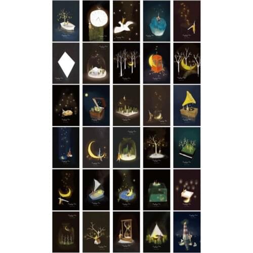 W3JD 30pcs Vintage Luminous Postcard Glow In The Dark Moon Light Greeting Post Card Novelty Xmas Greeting Cards Gift