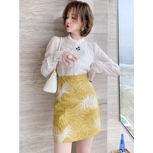 Embroidered high waist skirt 2021 Spring new