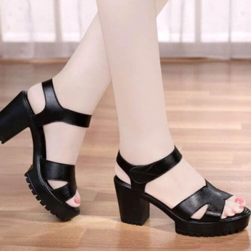 EAGSITY Black square heel Sandals for wmoen high heel platform sandals Open Toe Ankle Strap comfortable casual shoes women