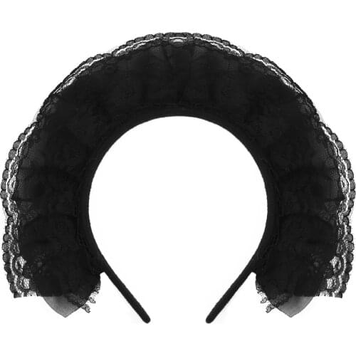 1Pc Sexy Gothic Anime French Maid Headwear Lace Ruffles Handmade Hair Hoop Women Halloween Fancy Dress Headband Party Photo Prop