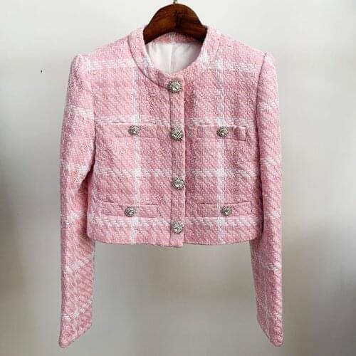 HIGH STREET Newest 2021 Designer Jacket Womens Diamonds Buttons Wool Blends Colors Plaid Tweed Short Jacket