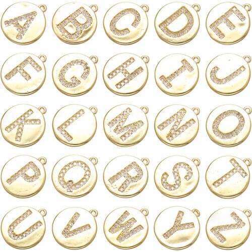 ZHUKOU whole set 14x16mm gold letter pendant Brass Cubic Zirconia crystal charms for women necklace jewelry accessories VD692B