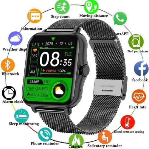 2021 New Smart Watch Men 1.69 Inch Full Touch Screen Call Reminder Watch Heart Rate Blood Pressure Sports Smartwatch Women+band