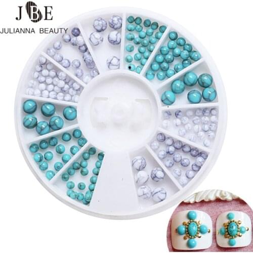 3 Boxes/Lot 3 Sizes Round White Green Pearl Nail Art Tips Studs Glitter Wheel 3D Nails DIY Rhinestones Decorations Wholesale