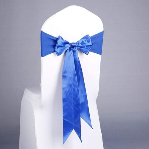 5 Pcs Satin Chair Sashes Bows Gold Chairs Back Tie Bands Chair Cover Decoration Sashes for Wedding Banquet Party Celebrations