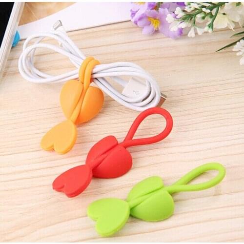 50PCS Cute Love Heart Earphone Headphone Winder Cable Cord Wrap Organizer Holder For Food bags Free shipping