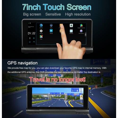 7" Android Smart System 16GB Flash GPS Navigator 1080P Dual Lens Car DVR Dash Cam Recorder with Free Map WiFi BT