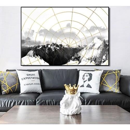 Abstract Landscape Oil Painting on Canvas Posters and Prints Wall Art Black and White Mountains Pictures Living Room Home Decor