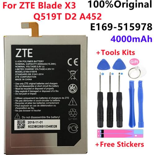 100% Original New Tested 4000mAh E169-515978 515978 For ZTE Q519T Blade X3 Blade D2 Blade A452 T620 T-620 Battery