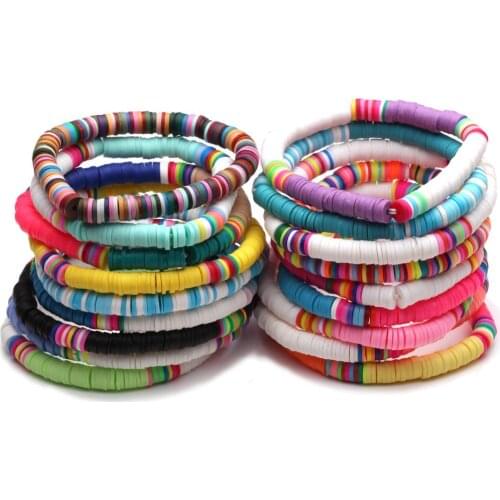 Boho African Multicolor Polymer Clay Heishi Beads Surf Bracelet Women Girl 2020 New Fashion Elastic String recyclable Jewelry