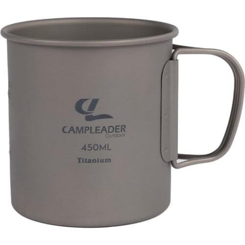 CampLeader 450Ml Titanium Cup Folding Handle Camping Cup Tea Coffee Water Wine Mug for Outdoor Travel Hiking Picnic Camping