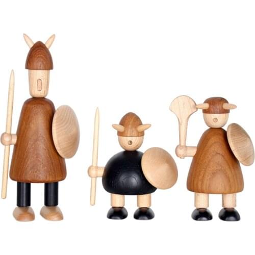 Wooden Decoration Home Nordic Danish Design Soldier Viking Combination Room Ornaments Statues Sculptures Decorative Home Decor