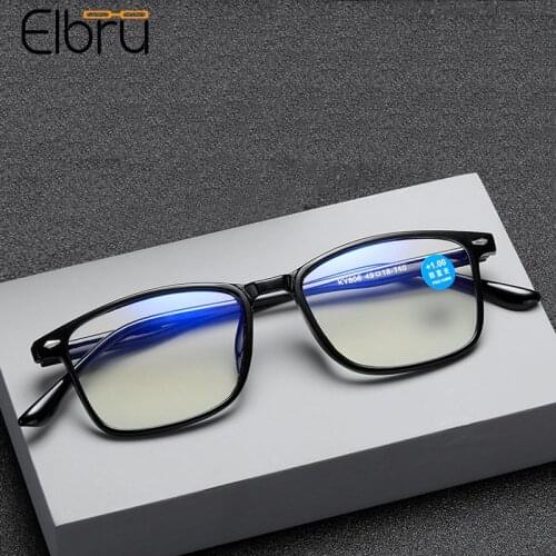 Elbru Fashion Anti Blue Light Reading Glasses Ultralight TR90 Square Presbyopic Glasses Transparent Eyewear Diopters +1.0 +4.0